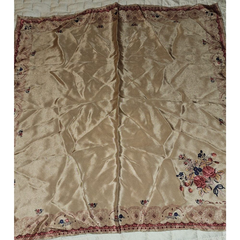 Vintage Oscar De La Renta -Silk Scarf Floral and patterned edge 20 x 20 in